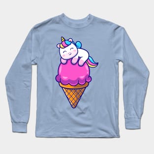 Cute Unicorn On Ice Cream Cone Cartoon Long Sleeve T-Shirt